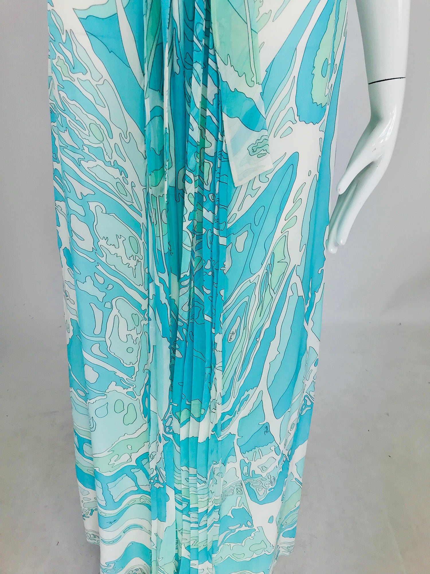 aqua printed chiffon maxi dress Printed Chiffon Maxi Dress