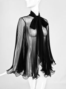 SOLD 1950s Accordion Pleated Sheer Black Negligee Bow Tie Jacket