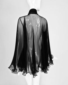 SOLD 1950s Accordion Pleated Sheer Black Negligee Bow Tie Jacket