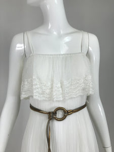 Vintage Roberta California White Gauze and Lace Maxi Dress 1970s