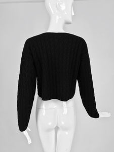 SOLD Zoran Black Cashmere and Silk Cropped Cable Knit Sweater