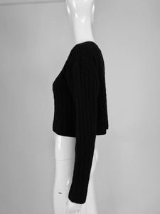 SOLD Zoran Black Cashmere and Silk Cropped Cable Knit Sweater
