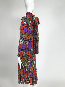 Oscar de la Renta Floral Silk Crepe Drop Waist Dress Late 1960s
