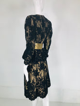 Pauline Trigere Black Guipure Lace over Gold Lame 1980s 2pc Skirt Set