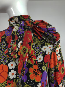 Oscar de la Renta Floral Silk Crepe Drop Waist Dress Late 1960s