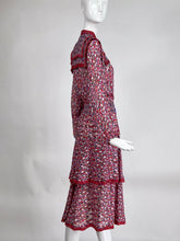 Diane Freis Red & Purple Mix Print Smocked Waist Tiered Dress