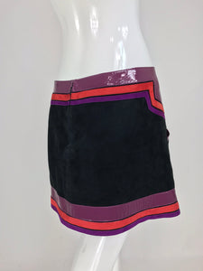 SOLD Gucci Black Suede Skirt Purple and Red Patent Leather Trim S/S 2007