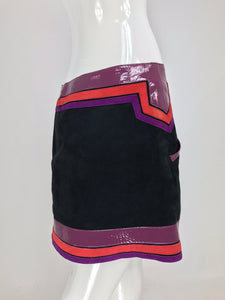 SOLD Gucci Black Suede Skirt Purple and Red Patent Leather Trim S/S 2007