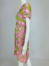 SOLD Richard Kaplan Silk Print 1960s Dress in Lime Green and Pink Vintage