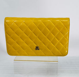 Jay Herbert Yellow Quilted Leather Mini Flap cross body Chain Strap Bag Vintage