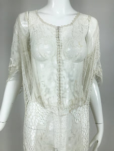 SOLD Vintage Handmade White Filet Lace with Embroidery and Cord Work Dress 1920s