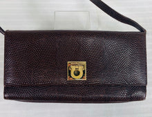 Salvatore Ferragamo Chocolate Brown Lizard Shoulder Clutch Bag GH