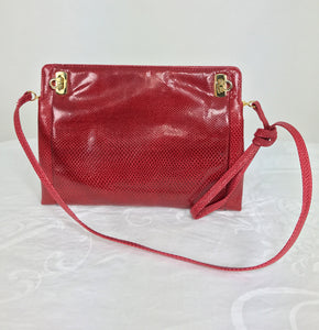 SOLD Ferragamo Red Lizard Clutch Cross Body Handbag 1980s