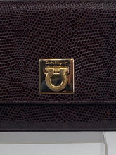 Salvatore Ferragamo Chocolate Brown Lizard Shoulder Clutch Bag GH