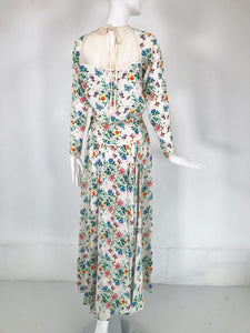 Geoffrey Beene Floral Cloque Silk & Sheer Silk Top & Yoke Hip Maxi Skirt 1970s