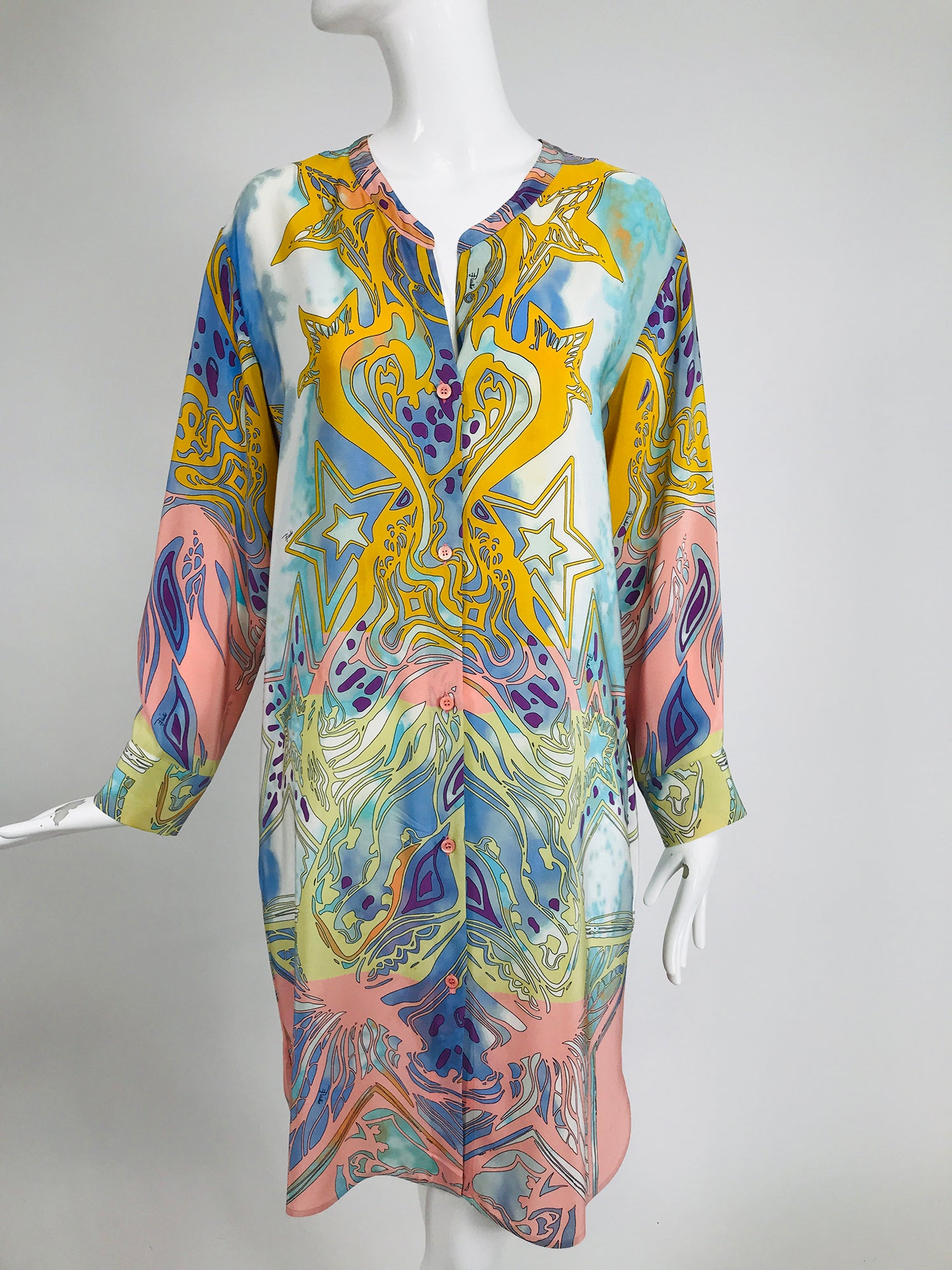 SOLD Emilio Pucci Silk Star Print Button Front Long Sleeve Dress Palm Beach Vintage SOLD Emilio Pucci Silk Star Print Button Front Long Sleeve Dress Palm Beach Vintage