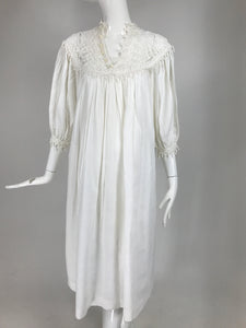 Vintage Chantal Thomass Ivory Crochet Yoke Damask Peasant Dress 1970s