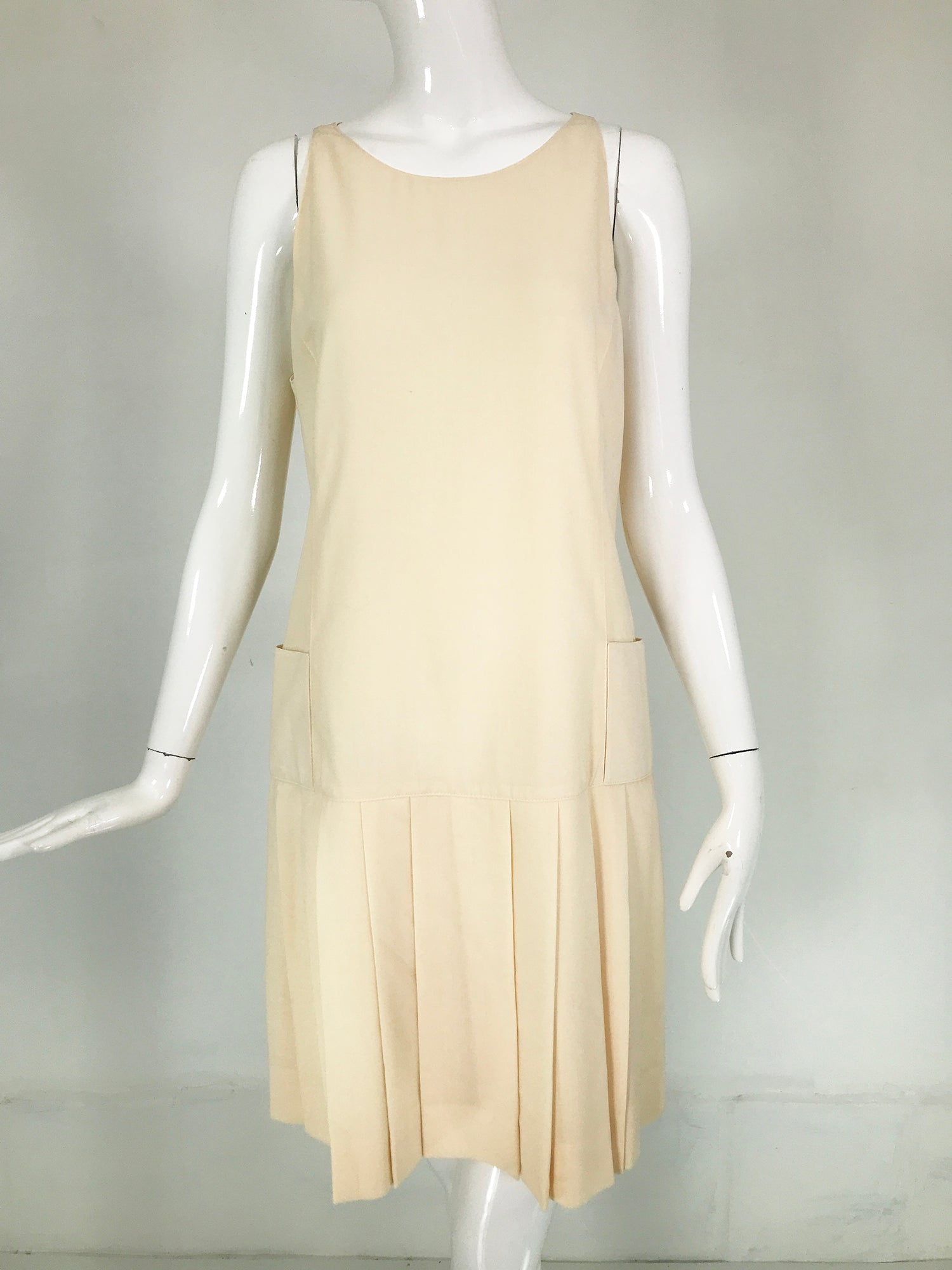 SOLD Karl Lagerfeld Cream Wool Drop Waist Pleated Skirt Sleeveless Dre Palm Beach Vintage SOLD Karl Lagerfeld Cream Wool Drop Waist Pleated Skirt Sleeveless Dre Palm Beach Vintage