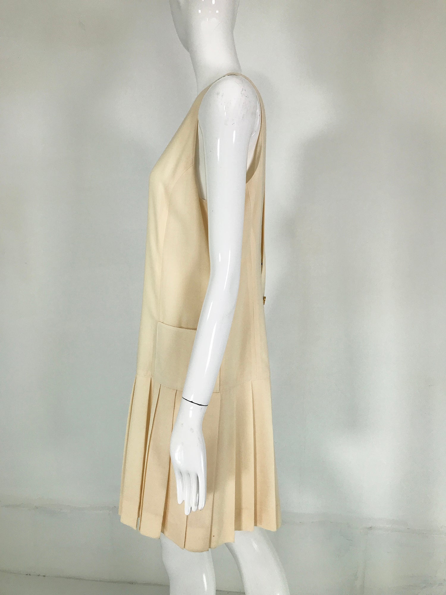 SOLD Karl Lagerfeld Cream Wool Drop Waist Pleated Skirt Sleeveless Dre Palm Beach Vintage SOLD Karl Lagerfeld Cream Wool Drop Waist Pleated Skirt Sleeveless Dre Palm Beach Vintage