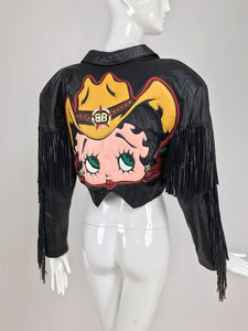 SOLD Maziar Betty Boop cowgirl black fringe leather jacket 1980s