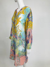 Emilio Pucci Silk Star Print Button Front Long Sleeve Dress