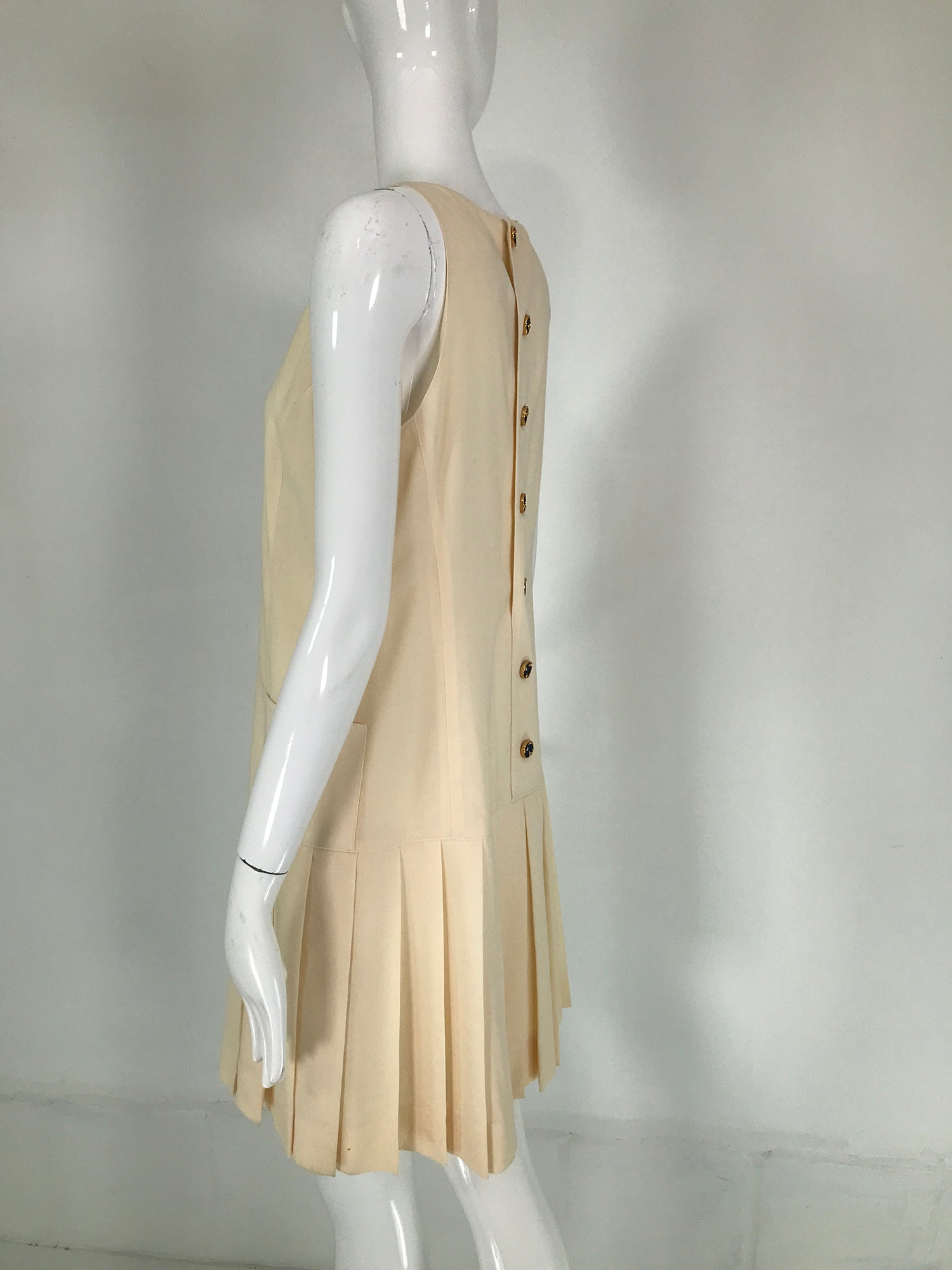 SOLD Karl Lagerfeld Cream Wool Drop Waist Pleated Skirt Sleeveless Dre Palm Beach Vintage SOLD Karl Lagerfeld Cream Wool Drop Waist Pleated Skirt Sleeveless Dre Palm Beach Vintage