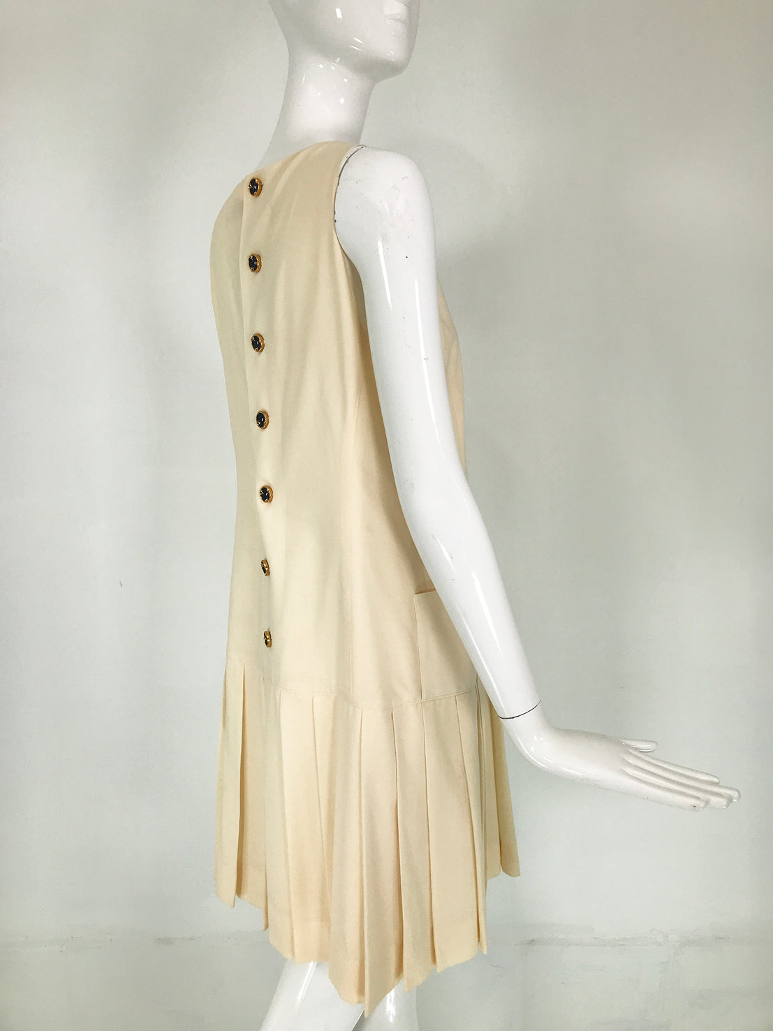 SOLD Karl Lagerfeld Cream Wool Drop Waist Pleated Skirt Sleeveless Dre –  Palm Beach Vintage