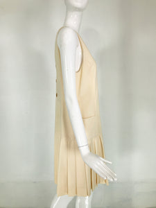 Karl Lagerfeld Cream Wool Drop Waist Pleated Skirt Sleeveless Dress 42