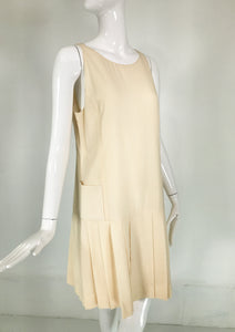 Karl Lagerfeld Off White Drop Waist Pleated Skirt Sleeveless Dress