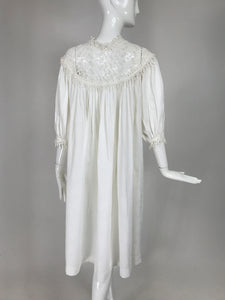 Vintage Chantal Thomass Ivory Crochet Yoke Damask Peasant Dress 1970s