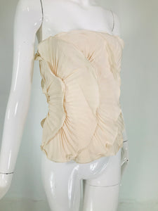 Mila Schon Ivory Bustier Plisse Silk 1980s unworn with tags size 40