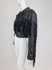 SOLD Maziar Betty Boop cowgirl black fringe leather jacket 1980s