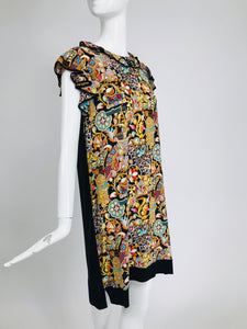 Louis Vuitton Silky Printed Front Knit Back Ruffle Sleeve Dress XL