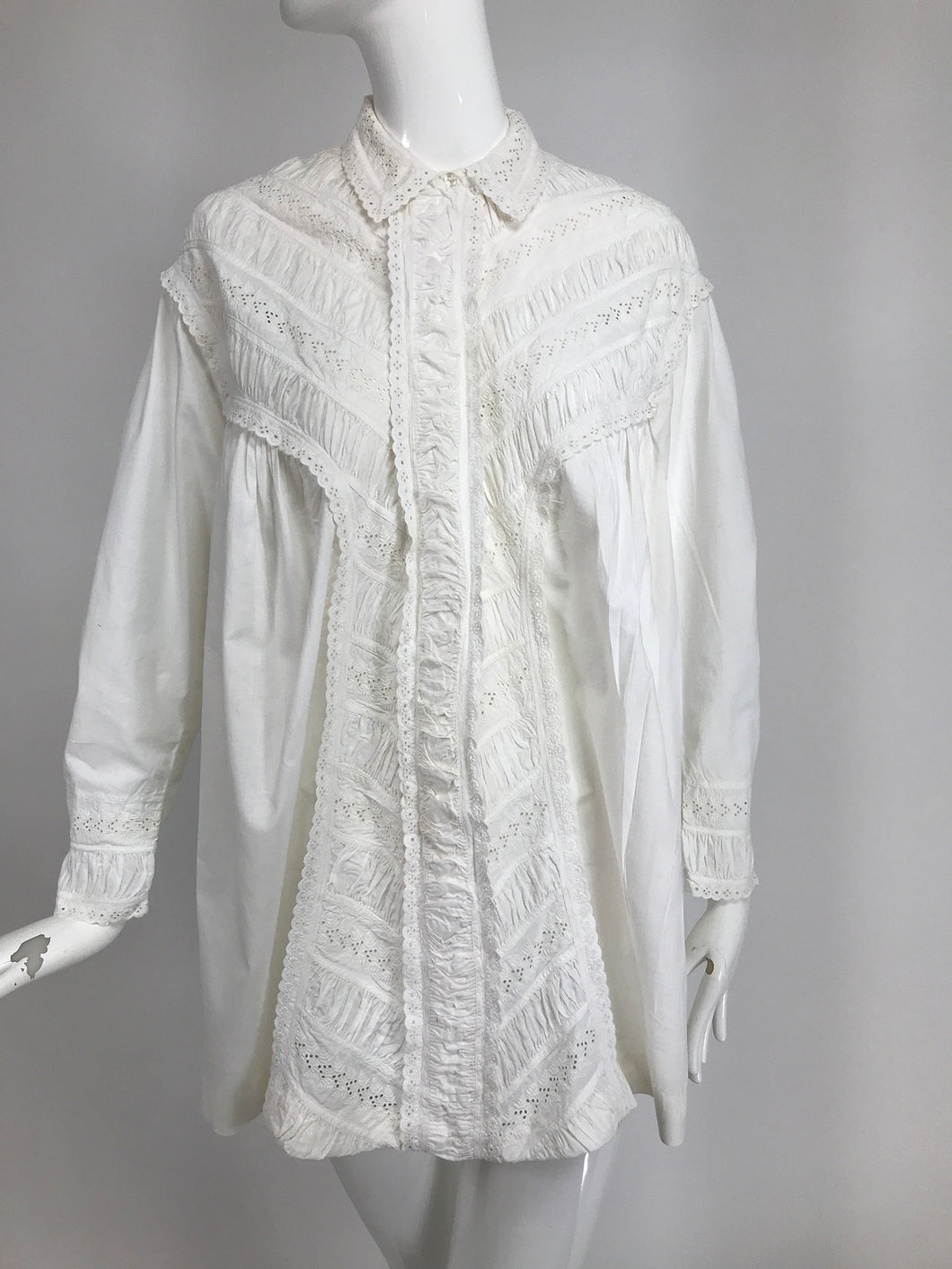 SOLD Victorian White Cotton Ruched Broderie Anglaise Eyelet Bed