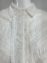 Victorian White Cotton Ruched Broderie Anglaise Eyelet Bed Jacket 1890s