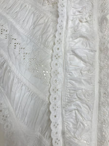 Victorian White Cotton Ruched Broderie Anglaise Eyelet Bed Jacket 1890s