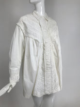 Victorian White Cotton Ruched Broderie Anglaise Eyelet Bed Jacket 1890s