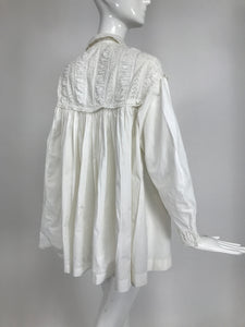 Victorian White Cotton Ruched Broderie Anglaise Eyelet Bed Jacket 1890s