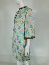 1960s  Blue and Gold Metallic Deco Circles Jewel Neck Vest & Dress