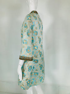 1960s  Blue and Gold Metallic Deco Circles Jewel Neck Vest & Dress