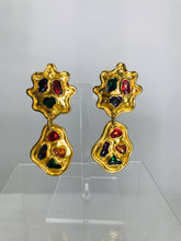 Vintage Eduardo Rambaud Paris Goldtone Enamel Drop Earrings 1990s