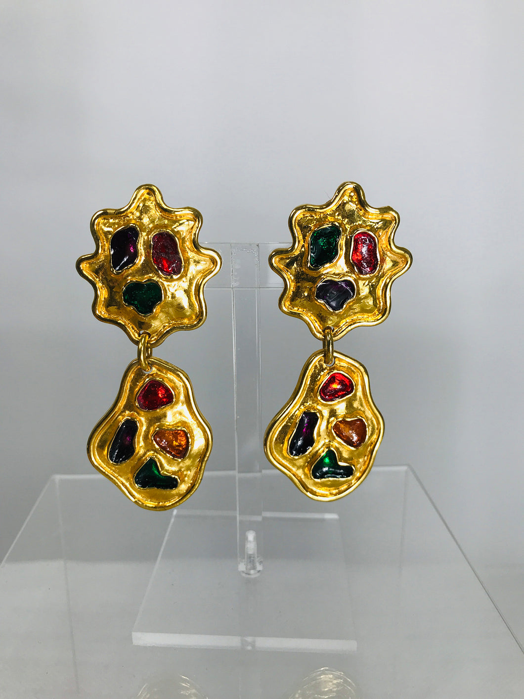 Vintage Eduardo Rambaud Paris Goldtone Enamel Drop Earrings 1990s