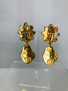 Vintage Eduardo Rambaud Paris Goldtone Enamel Drop Earrings 1990s