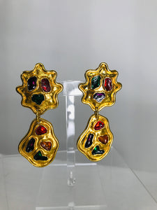 Vintage Eduardo Rambaud Paris Goldtone Enamel Drop Earrings 1990s