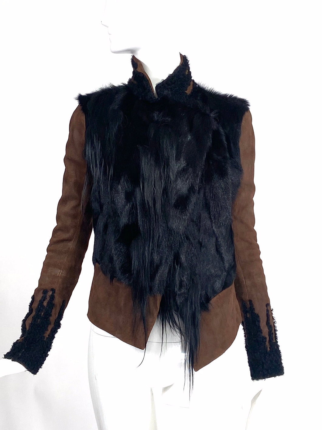 Donna Karan 30 Year Runway Fall 2014 Brown Suede & Black Goat Hair Jacket