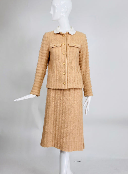 Andre Courreges Nude Wide Ribbed Boucle Skirt Set 1970s