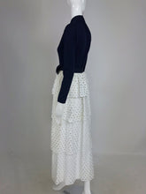 SOLD Martha Palm Beach Ink Blue Jersey Tiered White Eyelet Maxi Dress 1970s