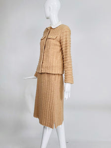 Andre Courreges Nude Wide Ribbed Boucle Skirt Set 1970s