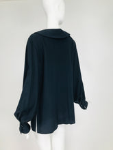Vintage Valentino Dark Blue Silk Embroidered Tunic Blouse 1990s