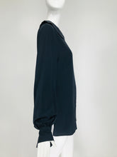 Vintage Valentino Dark Blue Silk Embroidered Tunic Blouse 1990s